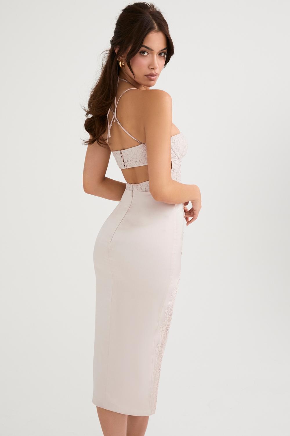 Georgia  crystal satin and lace midi dress Product Image