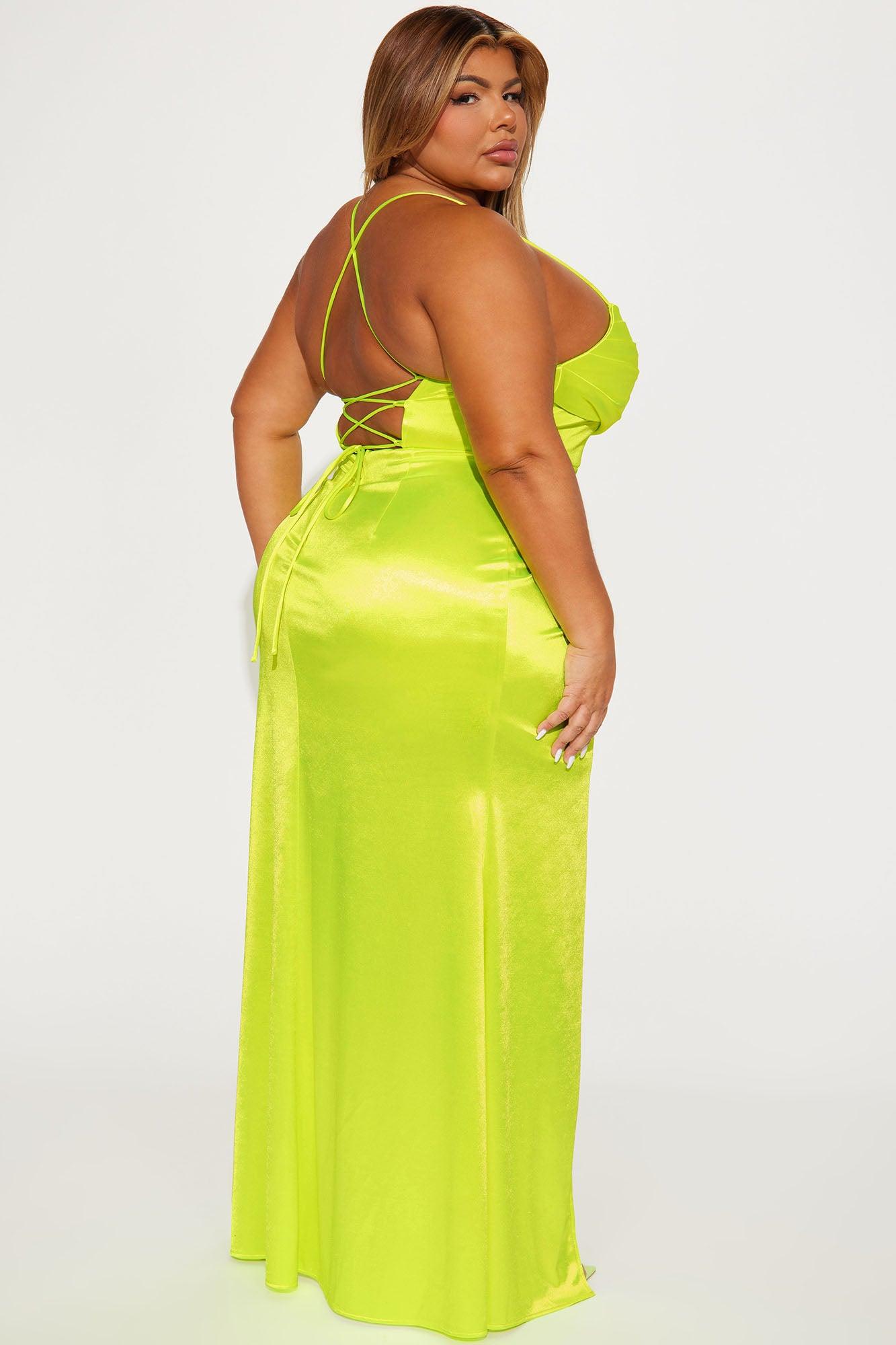 Tonight I'm Yours Satin Maxi Dress - Neon Yellow Product Image