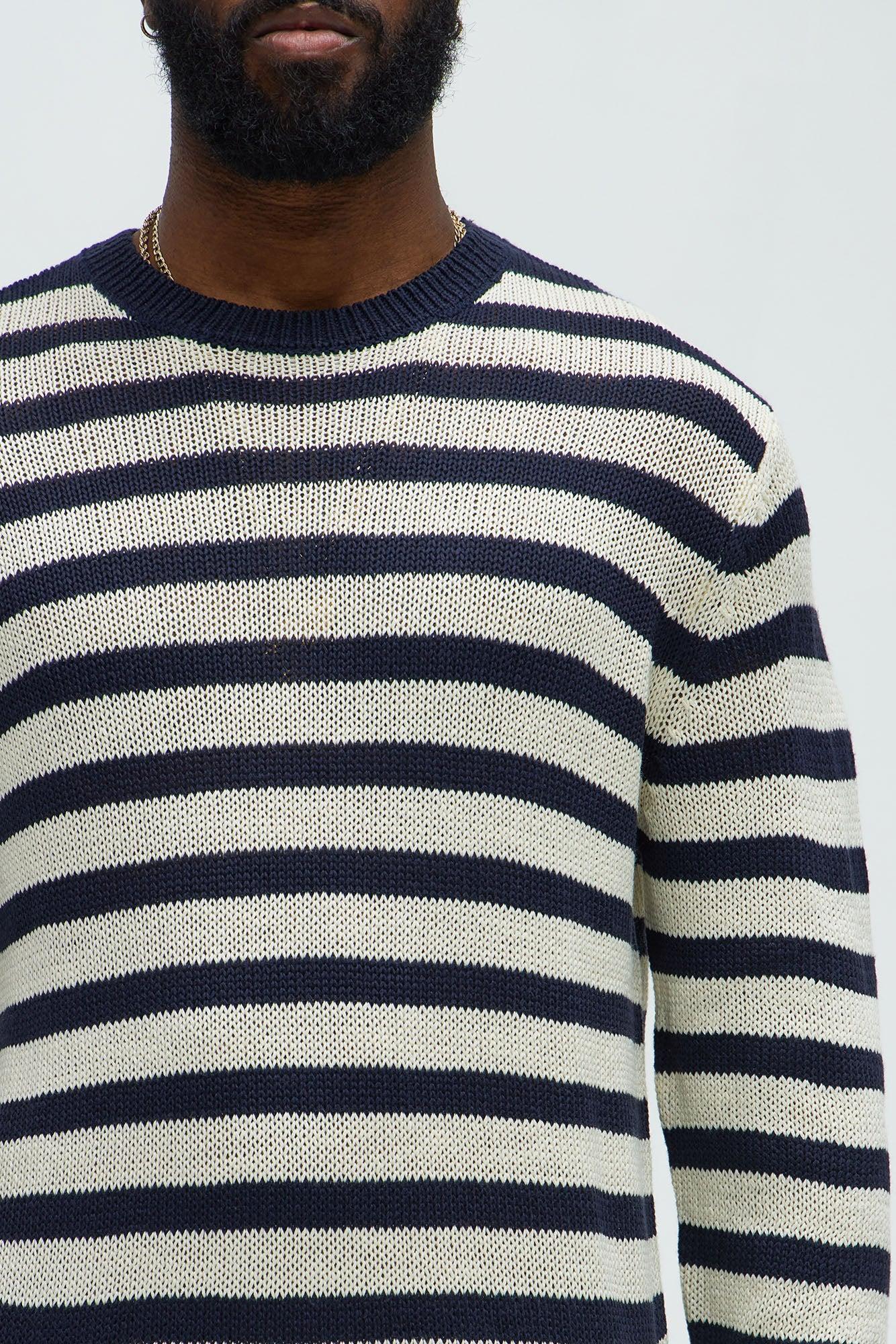 Loose Knit Striped Sweater - Navy/combo Product Image