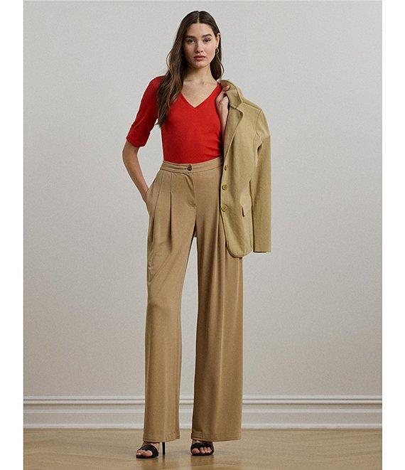 Lauren Ralph Lauren Stretch Cotton V-Neck Elbow Sleeve Fitted Tee Product Image