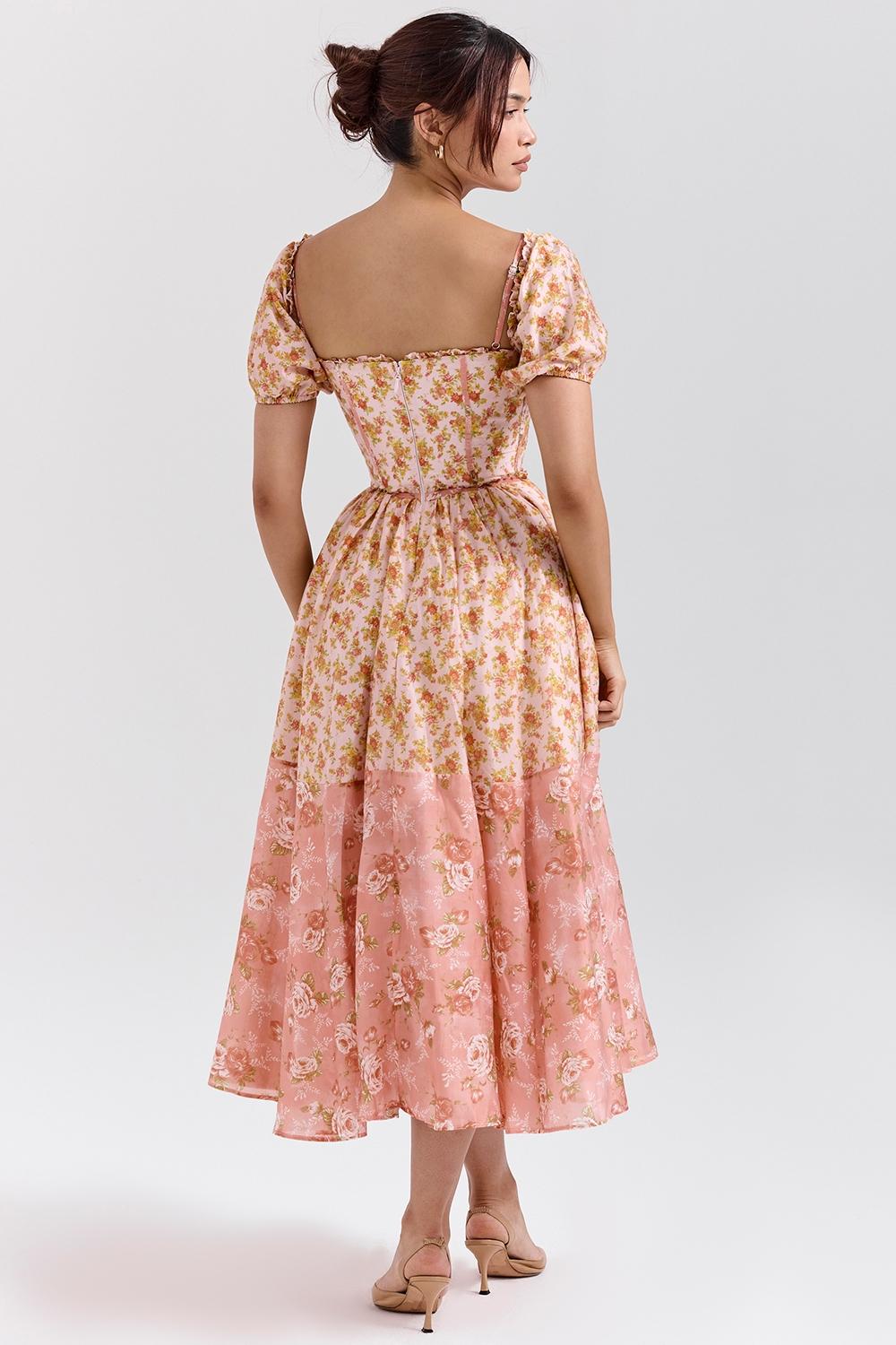 Penelope  peach poppy print puff sleeve midi sundress Product Image