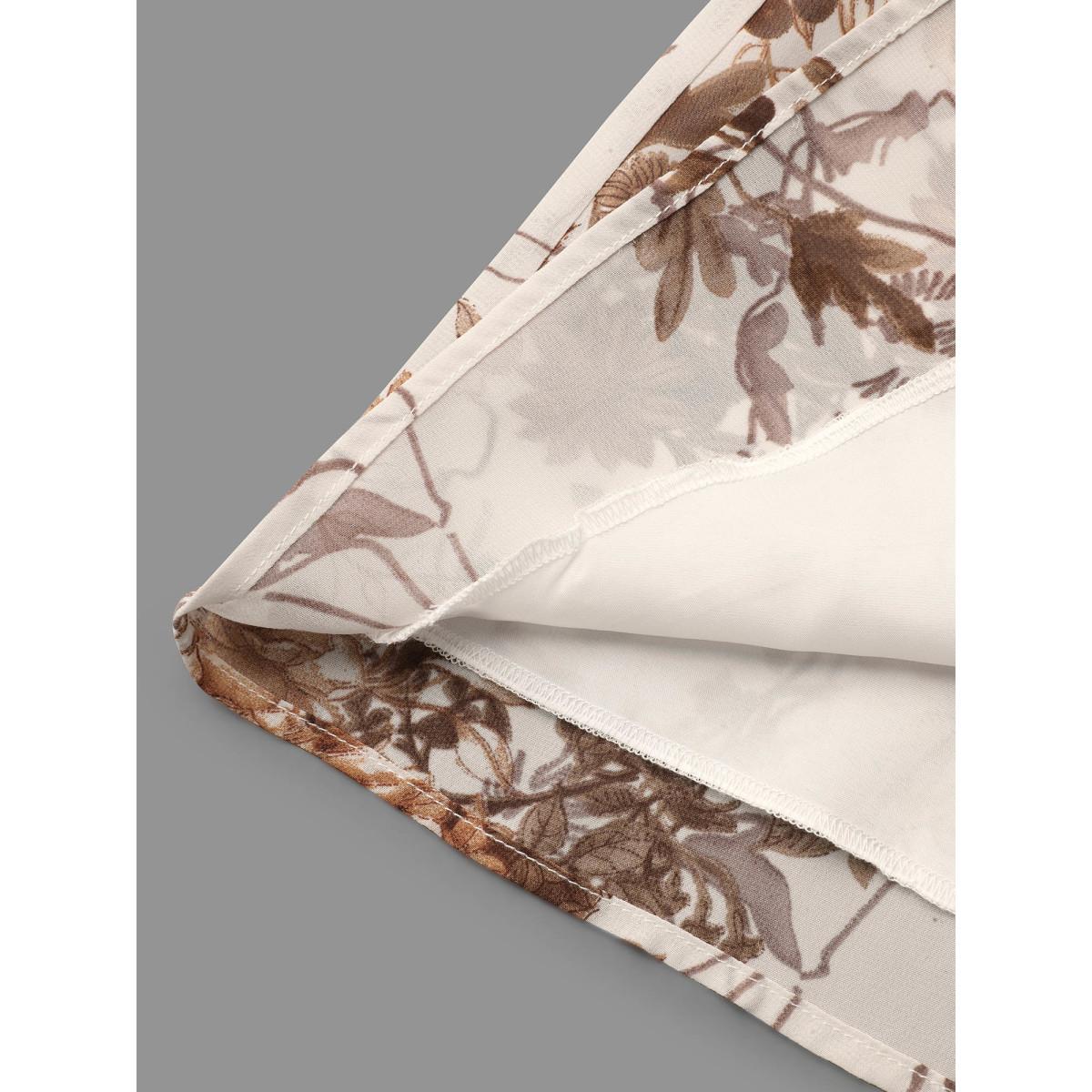 Plus Size WhiteSmoke Floral Print Ruffle Neck Shirt Women Elegant Short sleeve Flat collar with V-notch Everyday Blouses BloomChic 18-20/2X Product Image