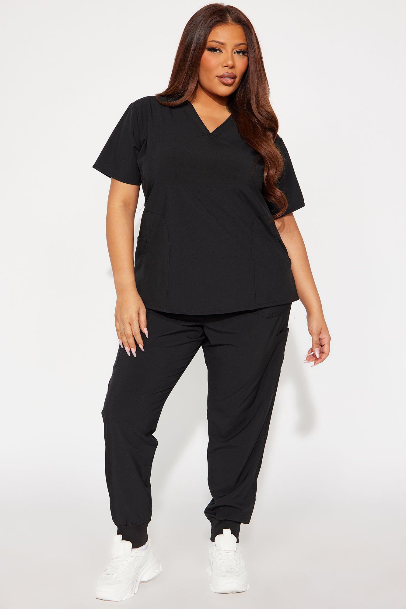 Daily Check Ins 4 Way Stretch V-Neck Jogger Scrub Set - Black Female Product Image