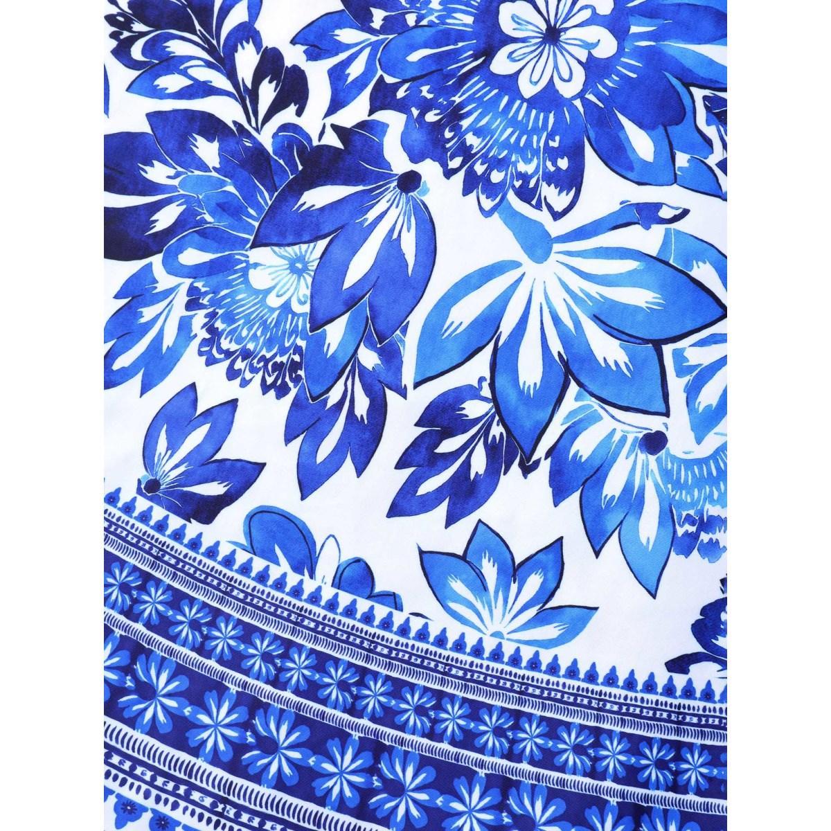 Plus Size Large Floral Print V-Neck Swim Dress Women's Swimwear Indigo Beach Bodycon V-neck High stretch Curve Swim Dresses BloomChic 10/M Product Image