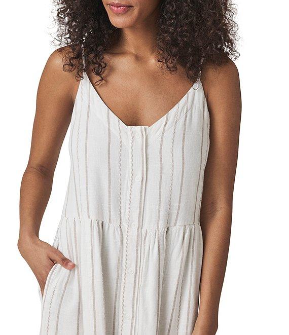 Splendid Gabrielle Knit Stripe Print V-Neck Sleeveless A-Line Midi Dress Product Image