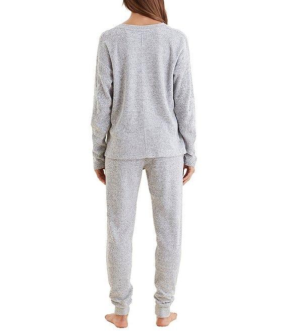 Papinelle Waffle Textured Long Sleeve V-Neck Knit Coordinating Lounge Set Product Image