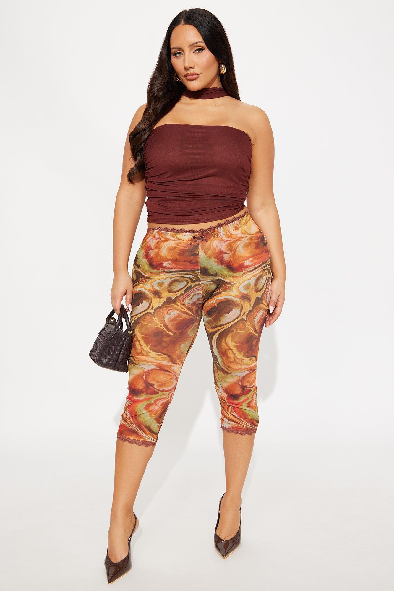 Angelina Lace Trim Mesh Capri Legging - Green/combo Female Product Image