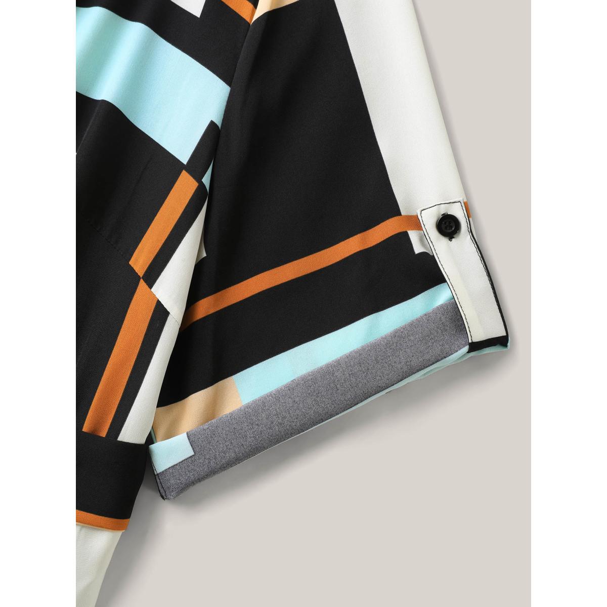 Plus Size Geometric Print Stretchy Waist Belted Midi Dress Emerald Women Flat collar with V-notch Short sleeve Curvy BloomChic 26/4X Product Image