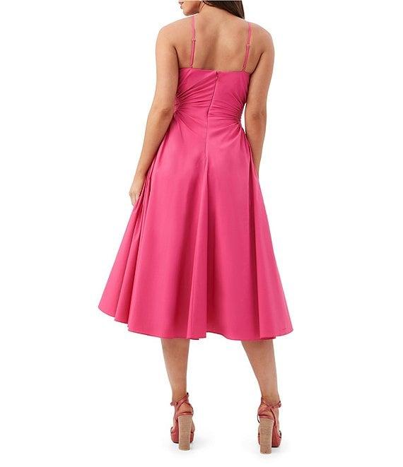 Trina Turk Kata Stretch Poplin Halter Neck Sleeveless Ruched A-Line Midi Dress Product Image