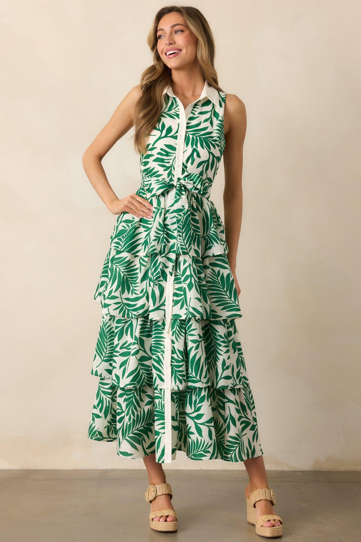 Garden Social Green Floral Maxi Shirt Dress Product Image