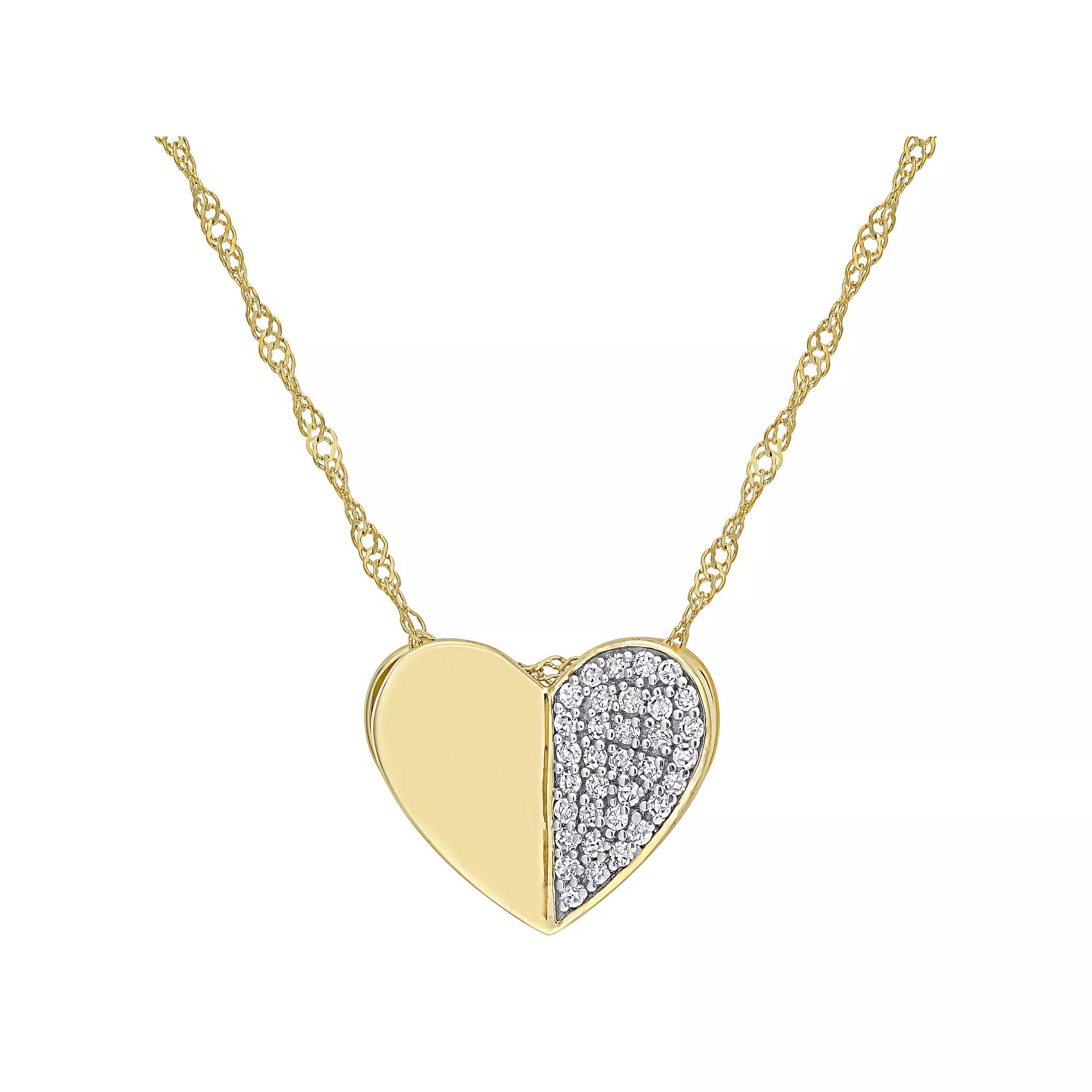 Stella Grace 10k Gold 1/10 Carat T.W. Diamond Heart Pendant Necklace, Women's, Size: 17" Product Image