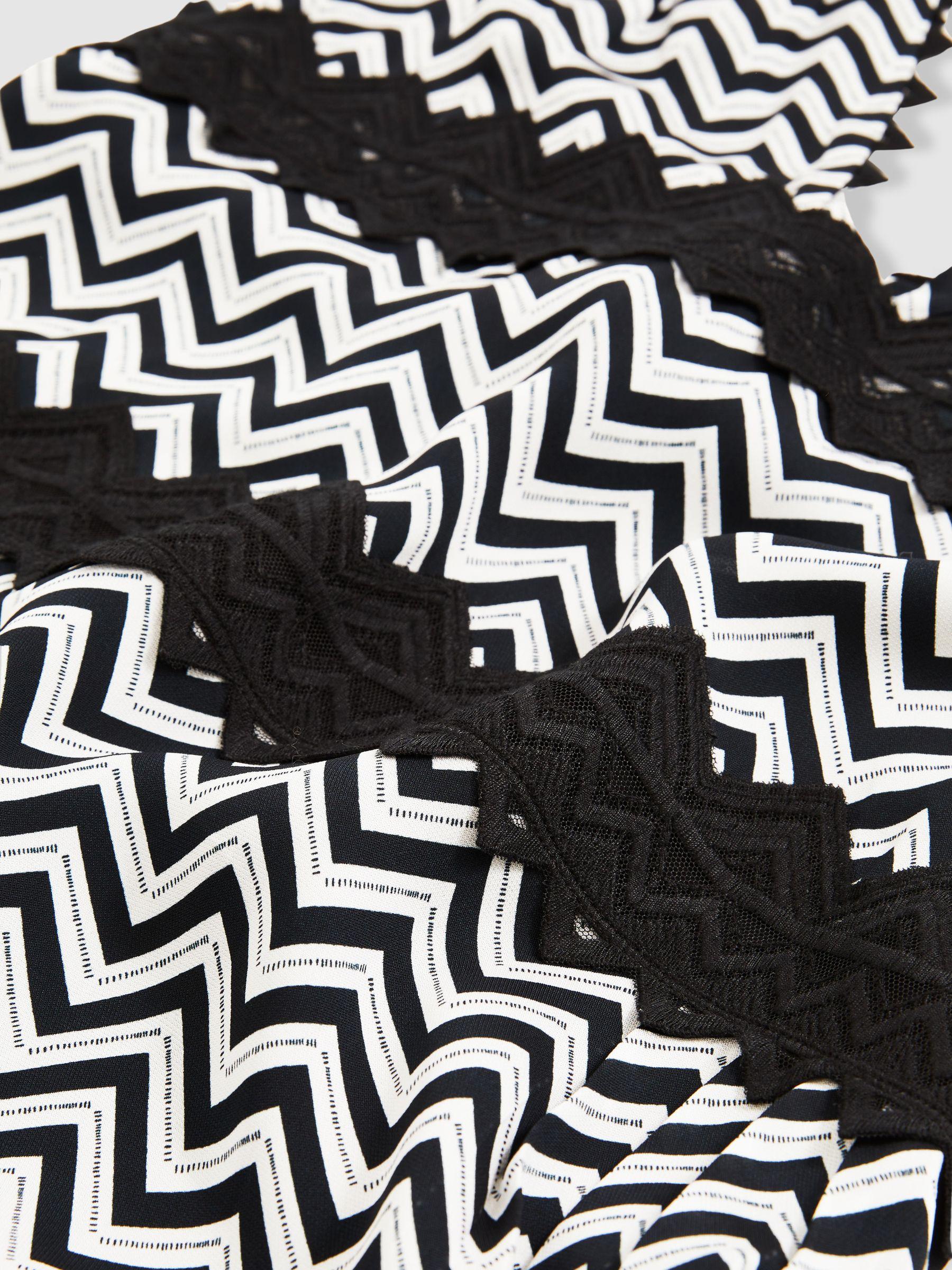 Zig-Zag Print Lace-Trim Mini Dress in Navy Product Image