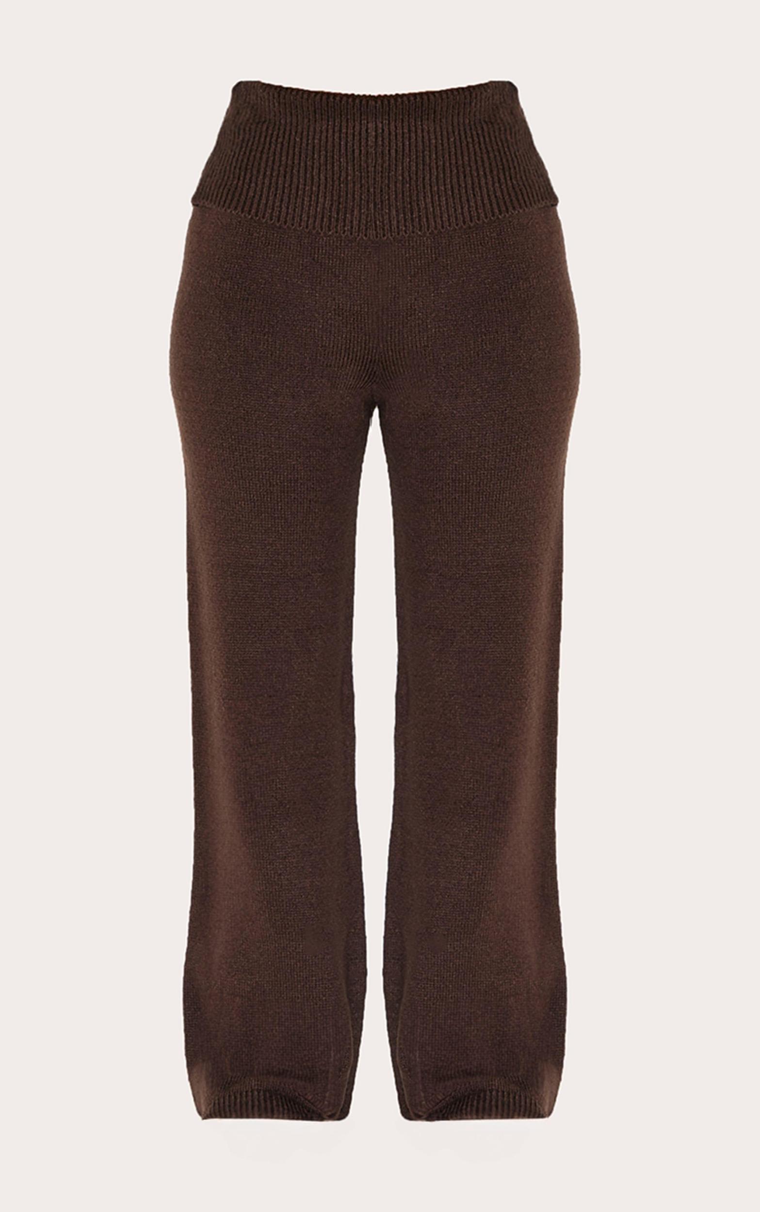 Petite Chocolate Knitted Fold Over Flare Pants Product Image