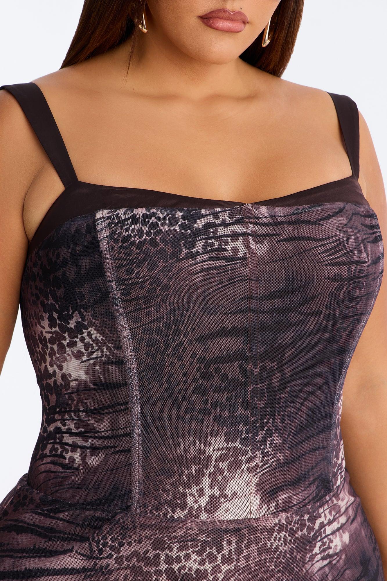 Idessa Corset Mesh Midi Dress - Brown/combo Female Product Image