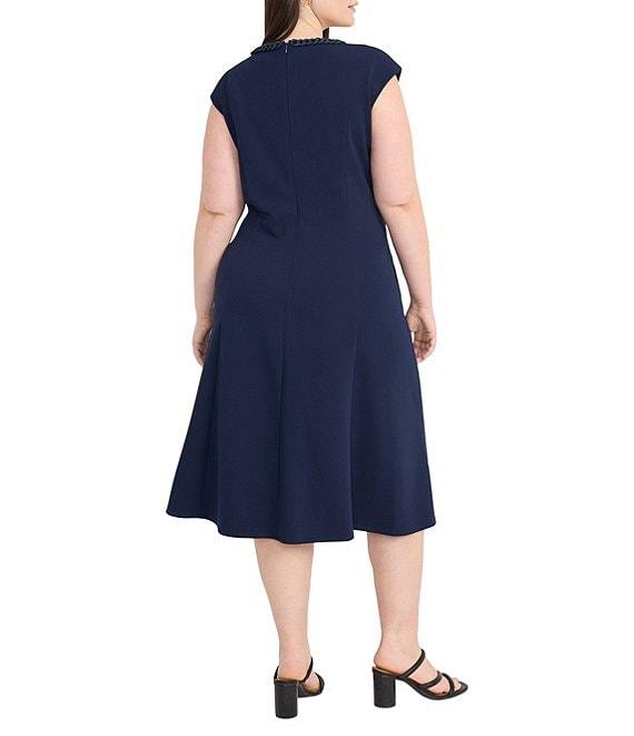 Maggy London Plus Size Scuba Crepe Crew Neck Sleeveless A-Line Midi Dress Product Image