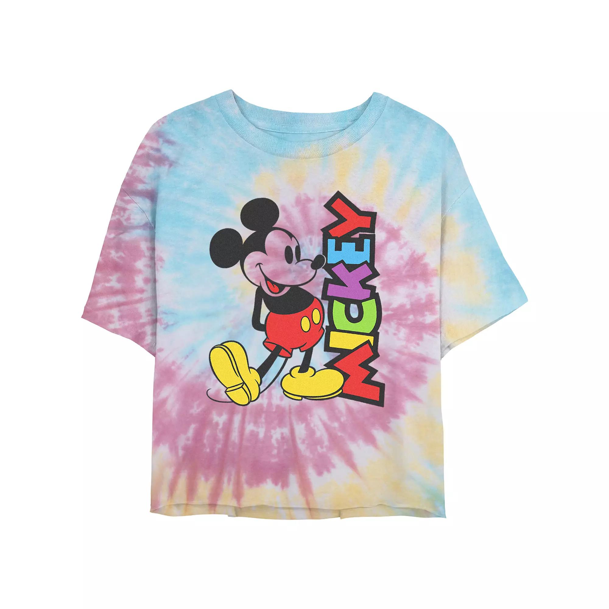 Disney's Mickey Mouse Bright Colors Name Juniors' Cropped Tie Dye Graphic Tee, Women's, Size: XL, Blue Pink Light Yellow Product Image