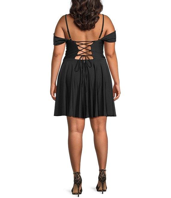 City Vibe Plus Size Sweetheart Neck Off The Shoulder Lace Up Back Skater Dress Product Image