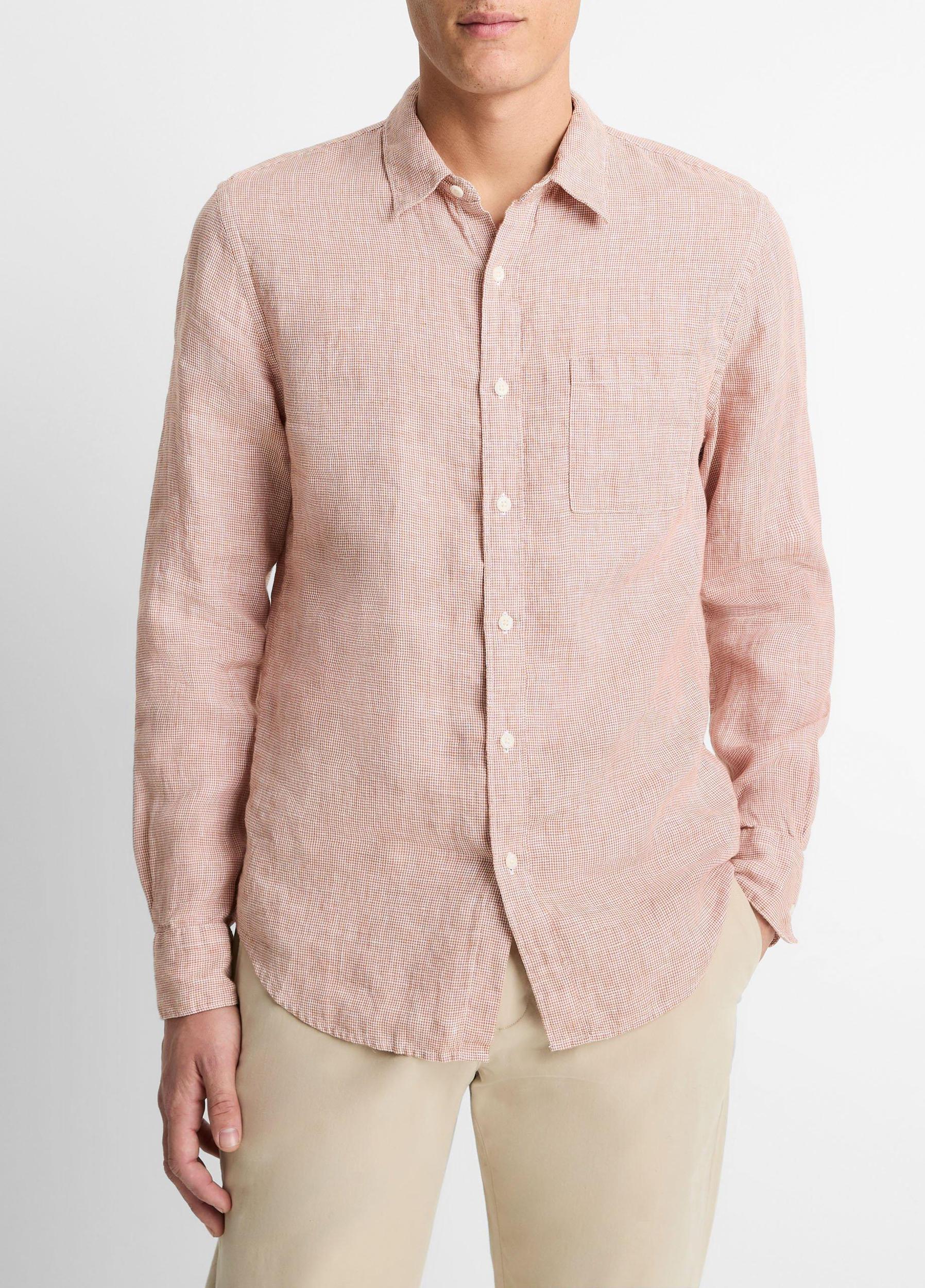 Houndstooth Linen Button-Front Shirt Product Image