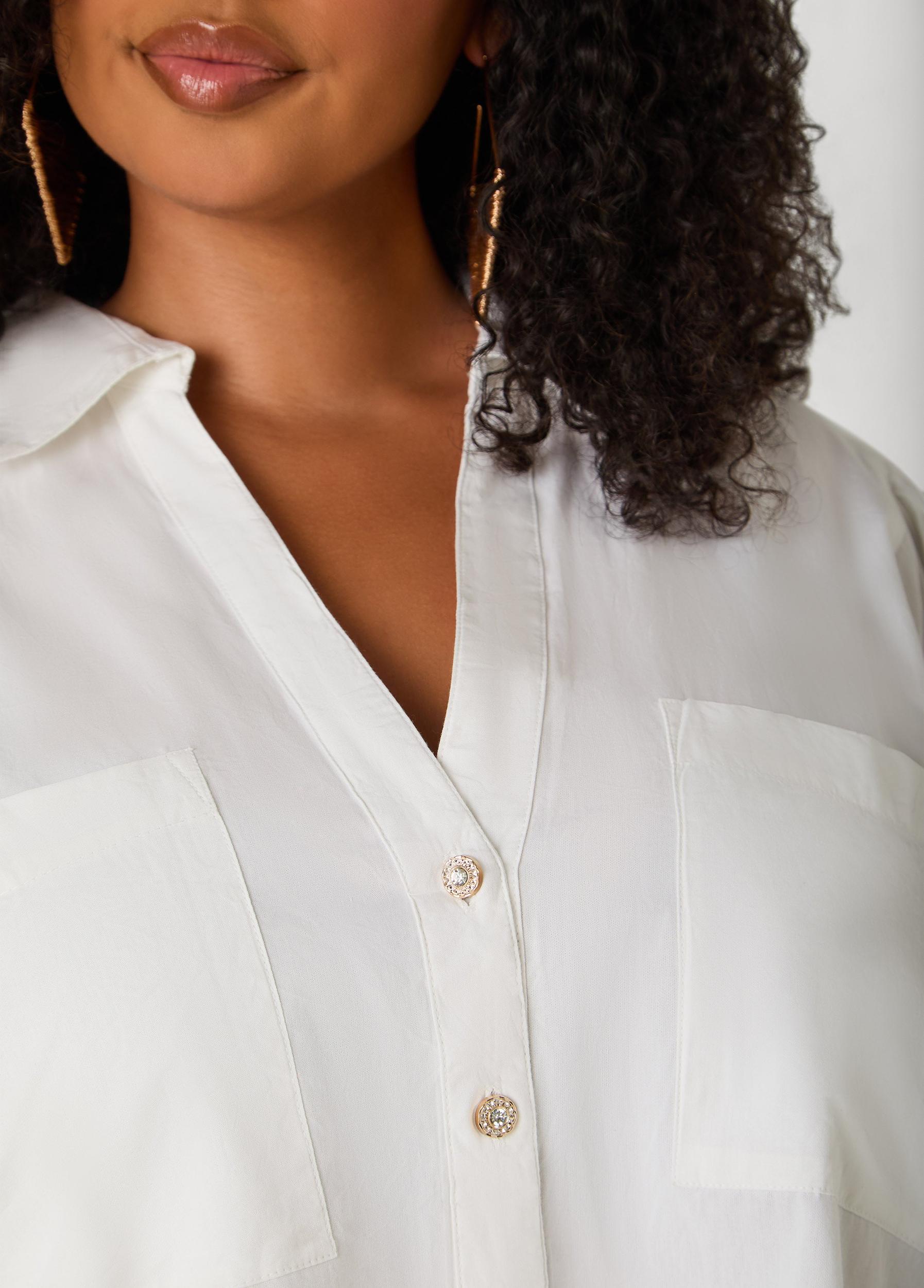 Plus Size Tie Up Open Back Shirt Ashley Stewart Product Image