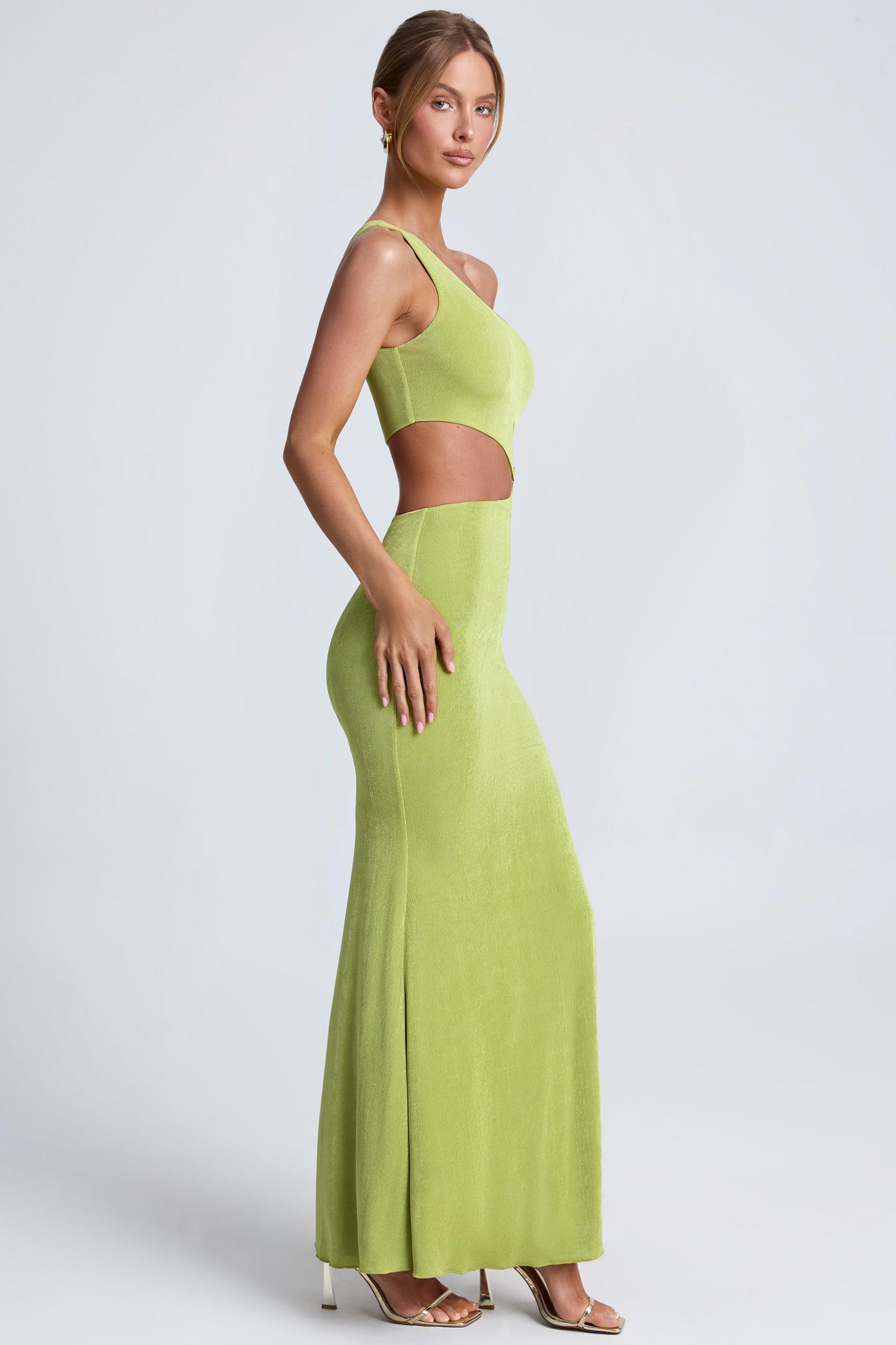 Hardware Detail One-Shoulder Maxi Dress in Olive Green Product Image