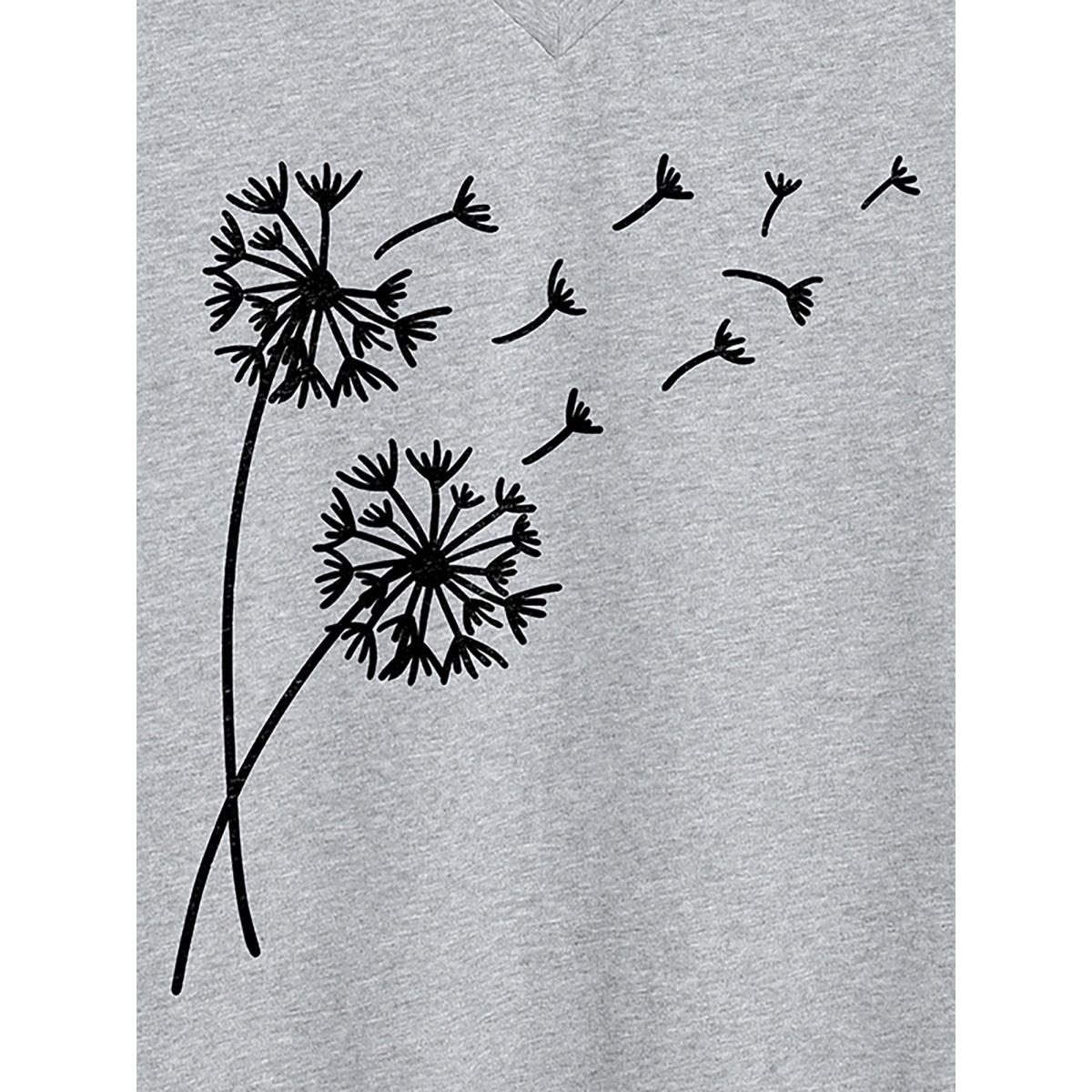 Plus Size Wishing Dandelions V-Neck T-Shirt Mediumgray Women Non Natural Flowers V-neck Everyday-Casual T-shirts BloomChic 28/5X Product Image