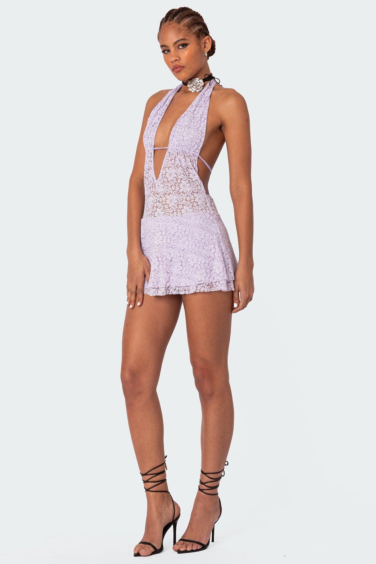 Danny Open Back Sheer Lace Mini Dress Product Image