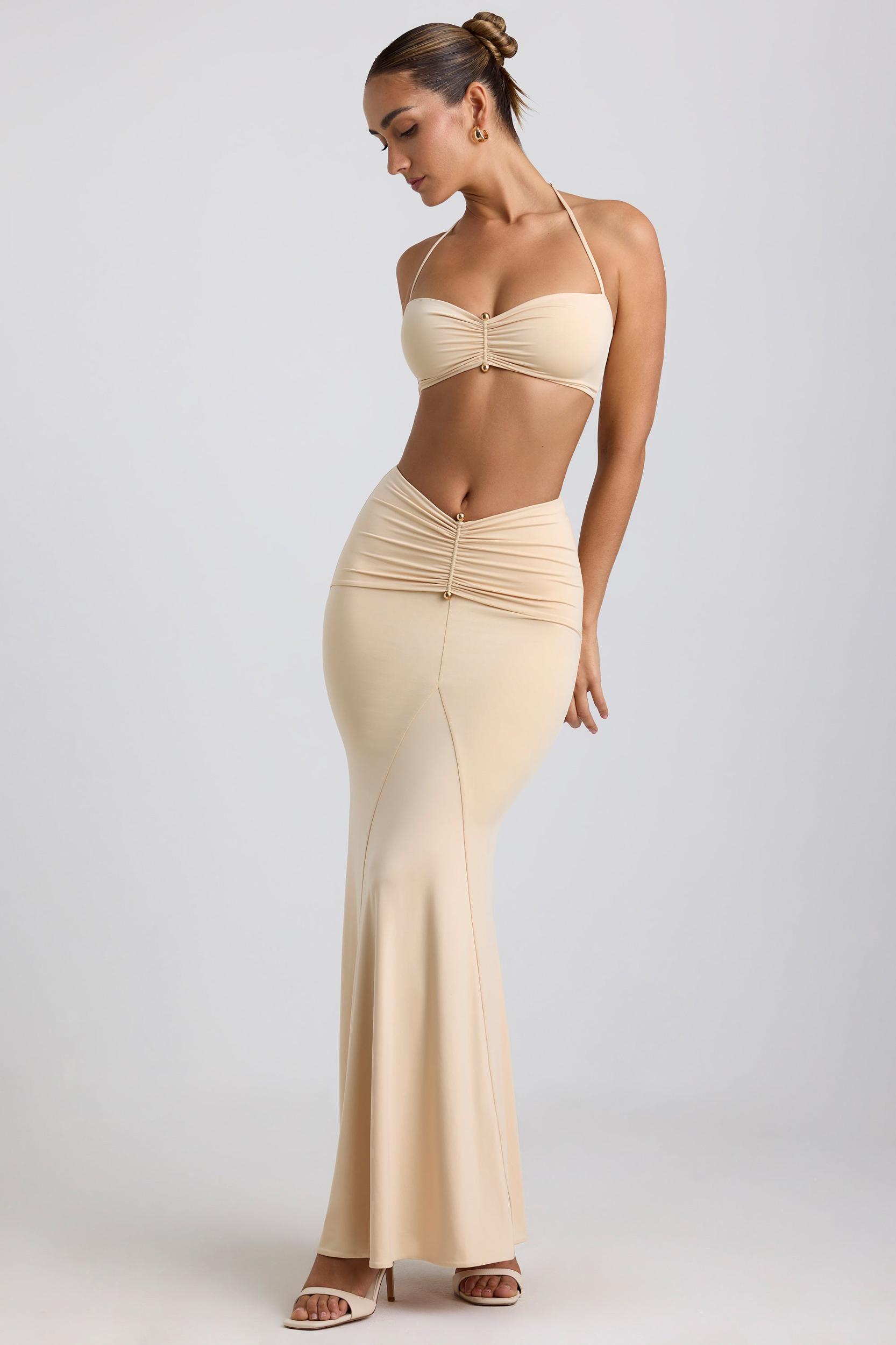 Slinky Jersey Hardware Detail Maxi Skirt in Buttercream Product Image