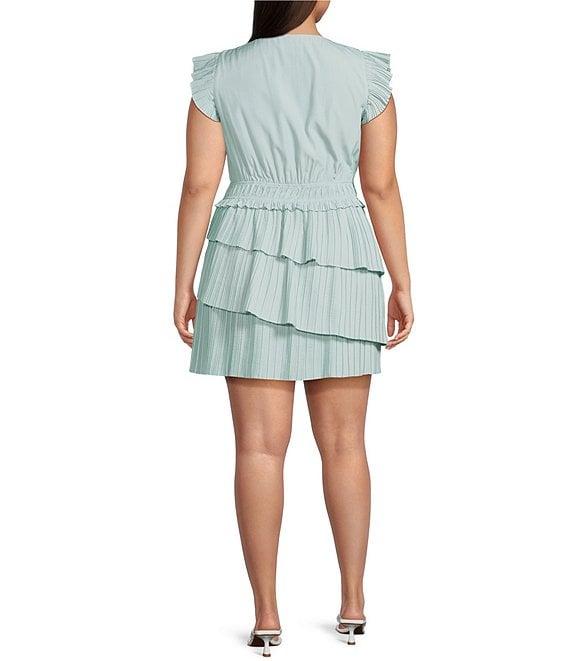Lucy Paris Plus Alice Flutter-Sleeve Asymmetrical-Skirted Fit-And-Flare Dress Product Image