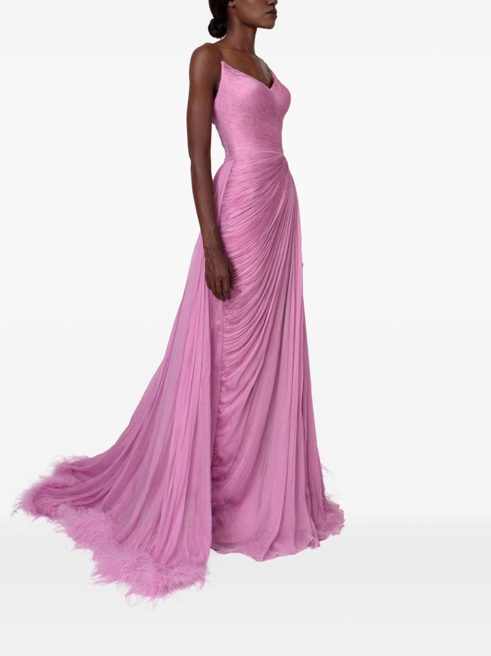 feather-trimmed pleated maxi dress Product Image