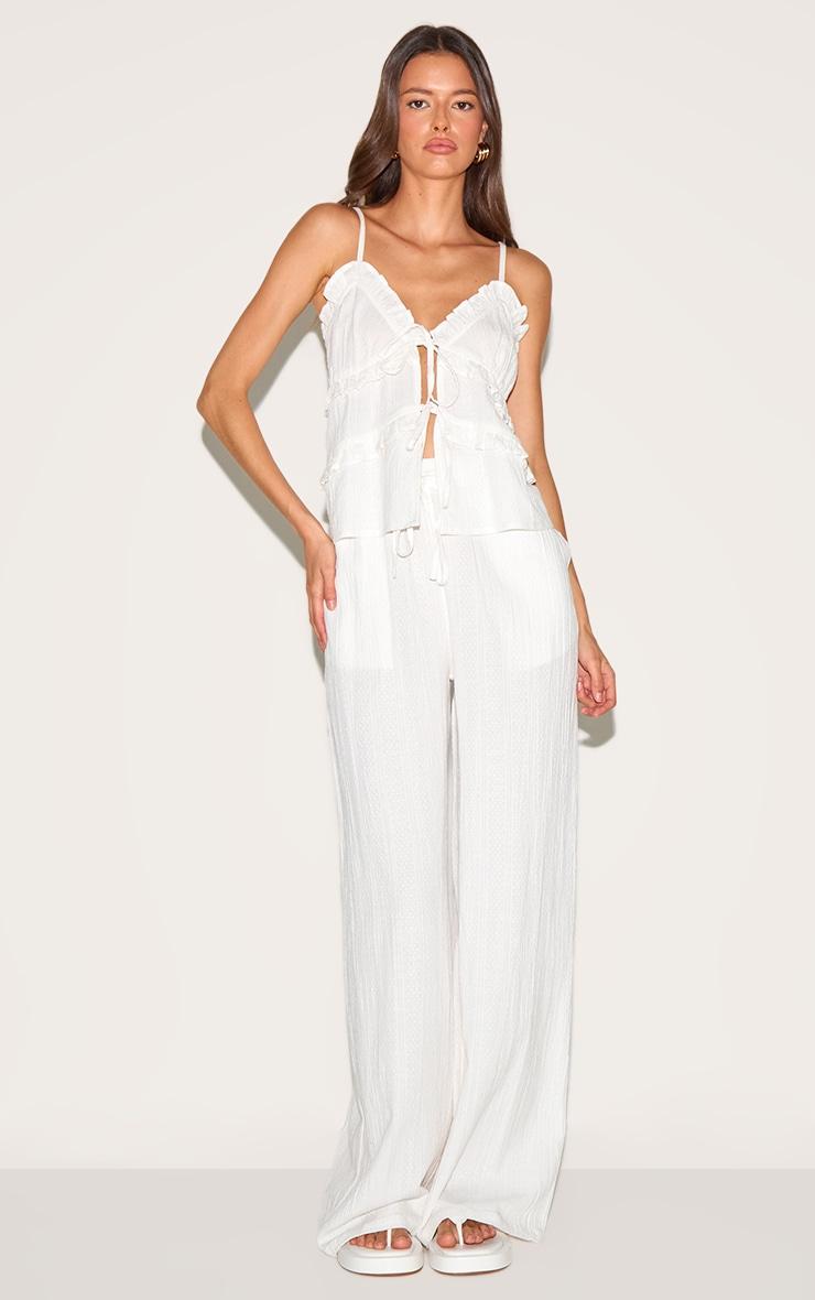 White Textured Strappy Cami Top Product Image