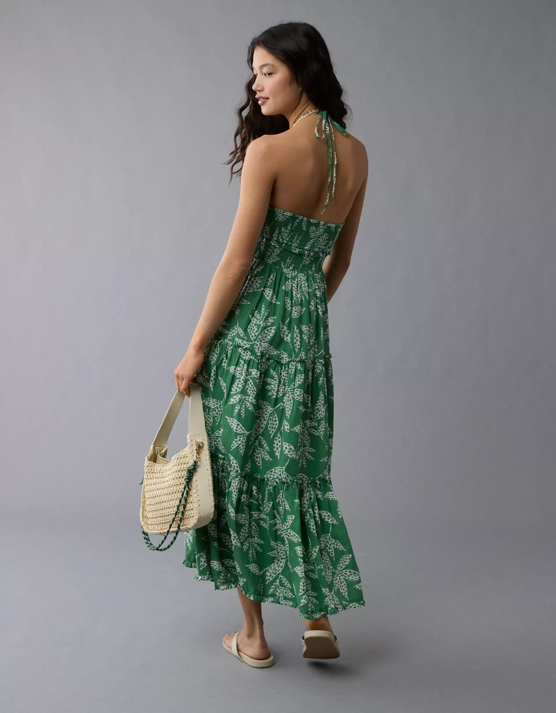 AE Halter Cut-Out Smocked Midi Dress Product Image