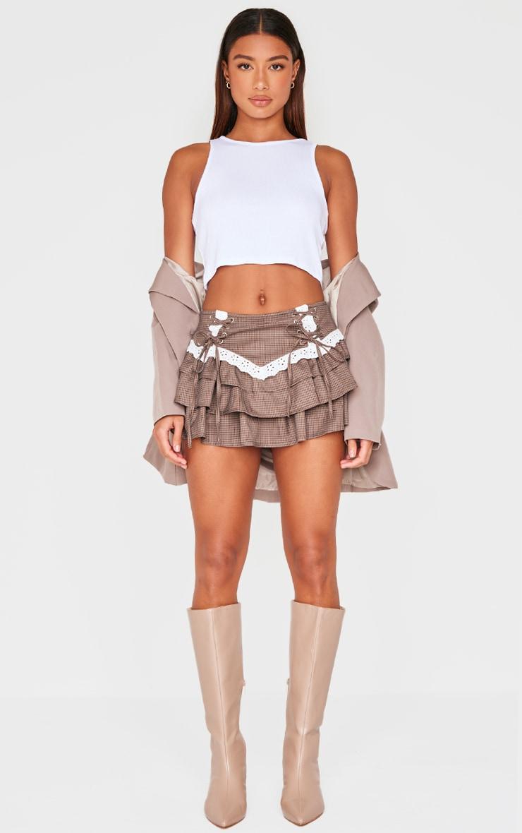 Brown and Blue Herringbone Lace Up Detail Frilly Rara Skirt Product Image