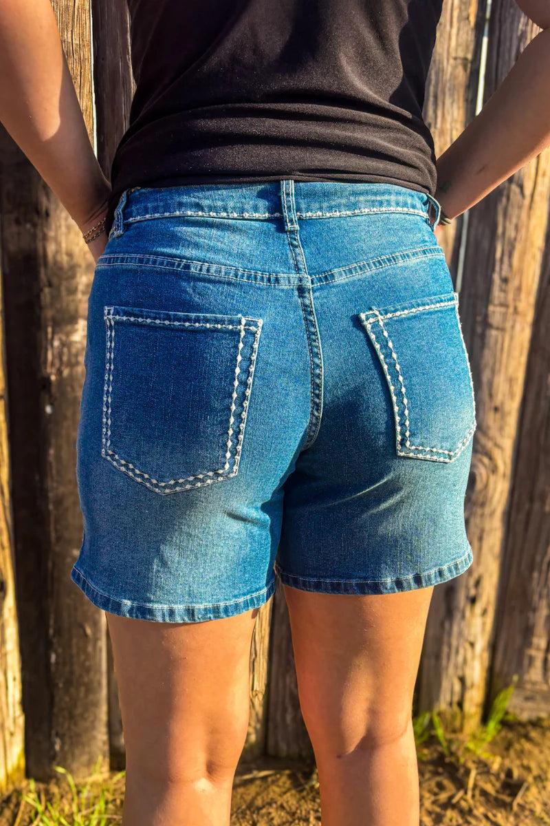 Sterling Kreek Stitched Denim Shorts-Long Product Image