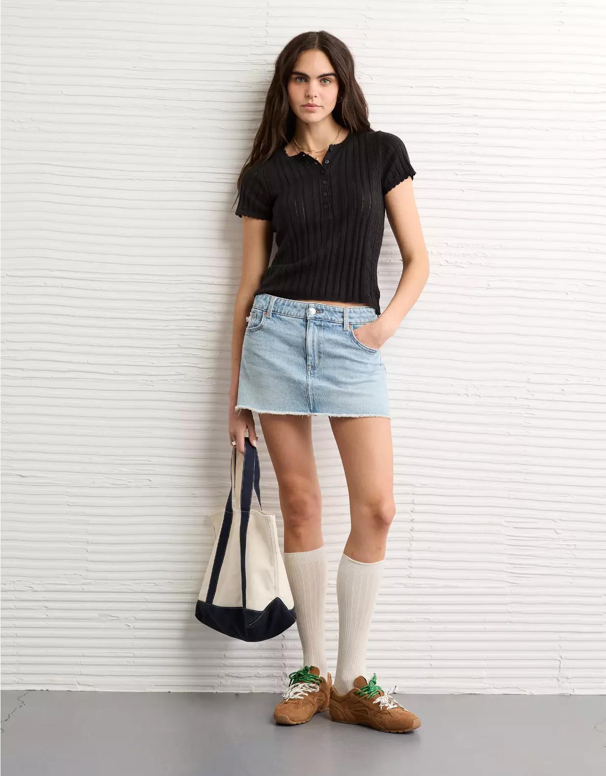 AE Henley Pointelle Sweater T-Shirt Product Image