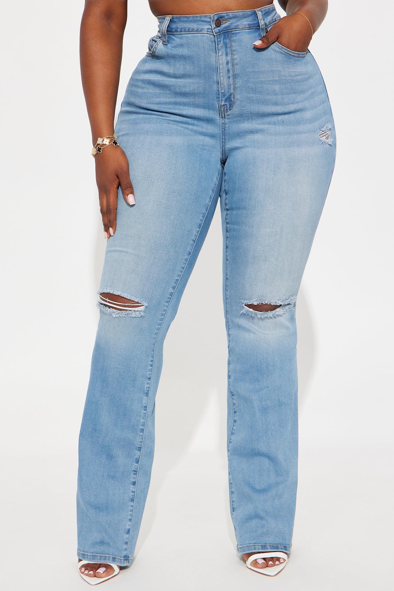 Tall Luxurious Distressed Super Stretch Flare Jeans - Medium Blue Wash Product Image