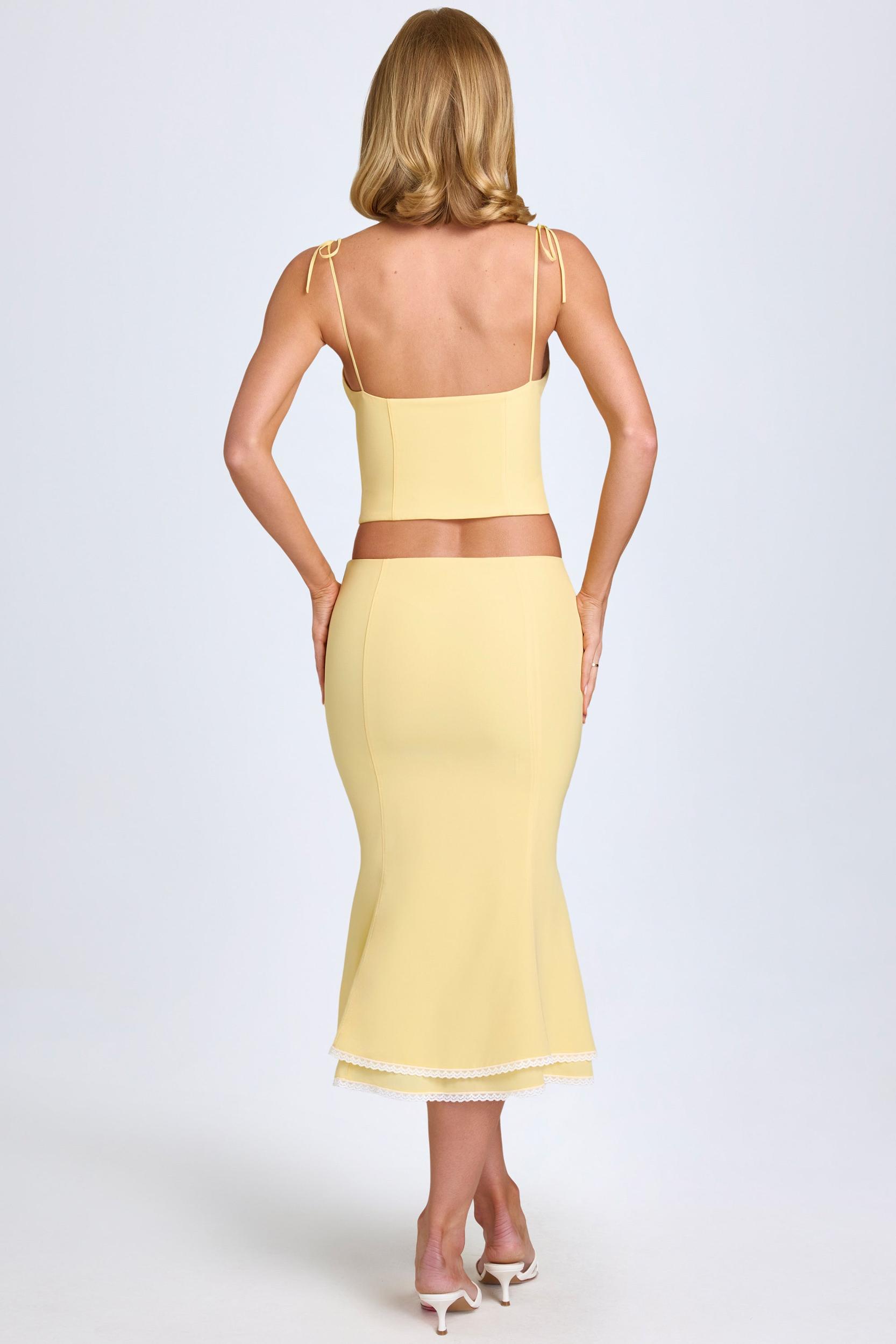 Lace-Trim Mid-Rise Midaxi Skirt in Pastel Yellow Product Image