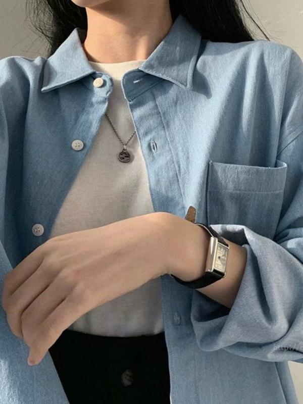 Vintage Lapel Neck Long Sleeve Blouse Product Image