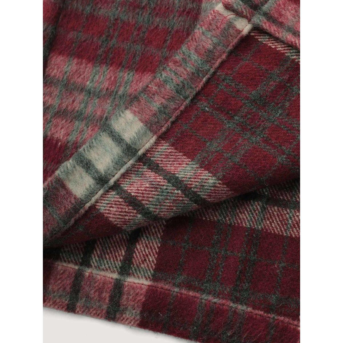 Plus Size Plaid Fleece Hooded Button Coat Women Burgundy Leisure Button Loose Ladies Casual Winter Coats BloomChic 26/4X Product Image