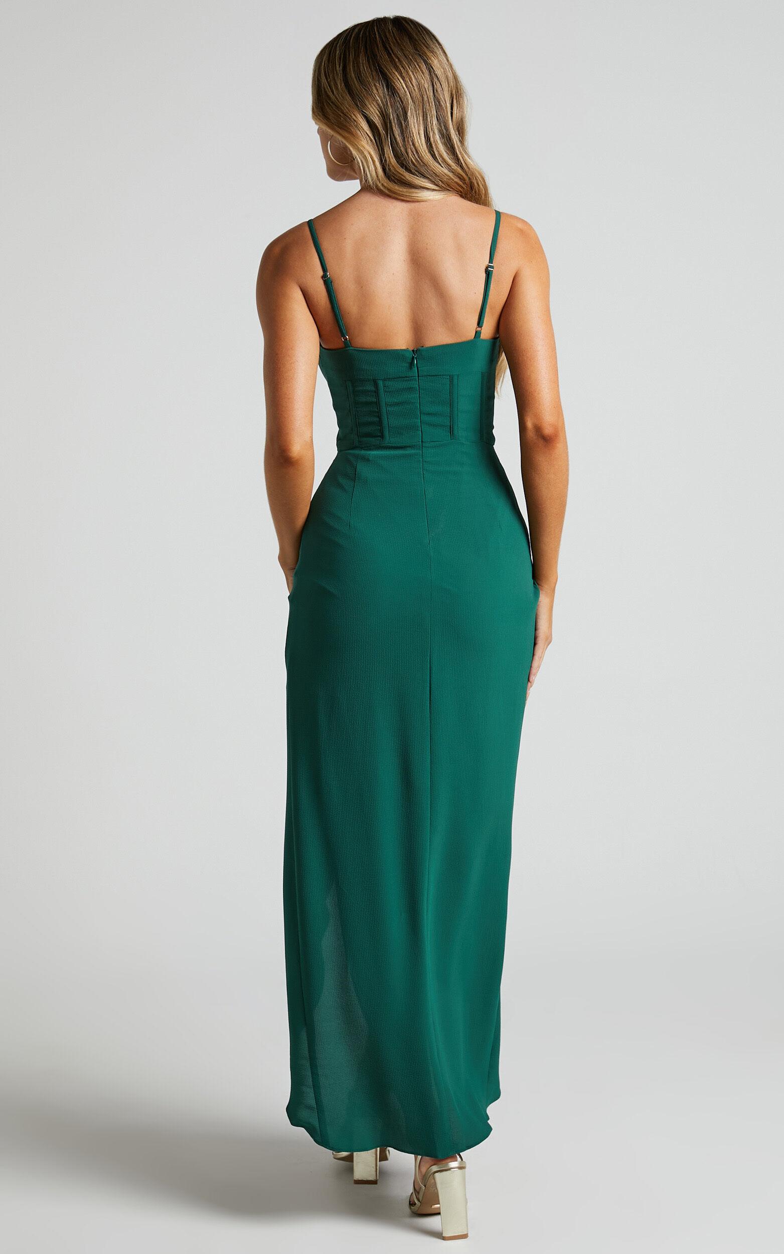 Andrina Midi Dress - High Low Wrap Corset Dress in Forest Green Product Image