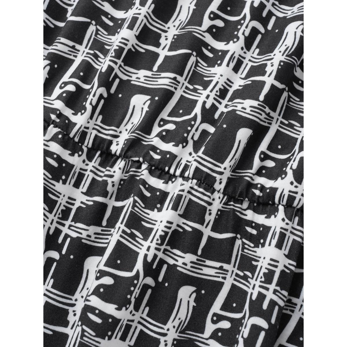 Plus Size Plaid Elastic Waist Belted Pocket Dress Black Women Work From Home Non V-neck Short sleeve Curvy Midi Dress BloomChic 14-16/1X Product Image