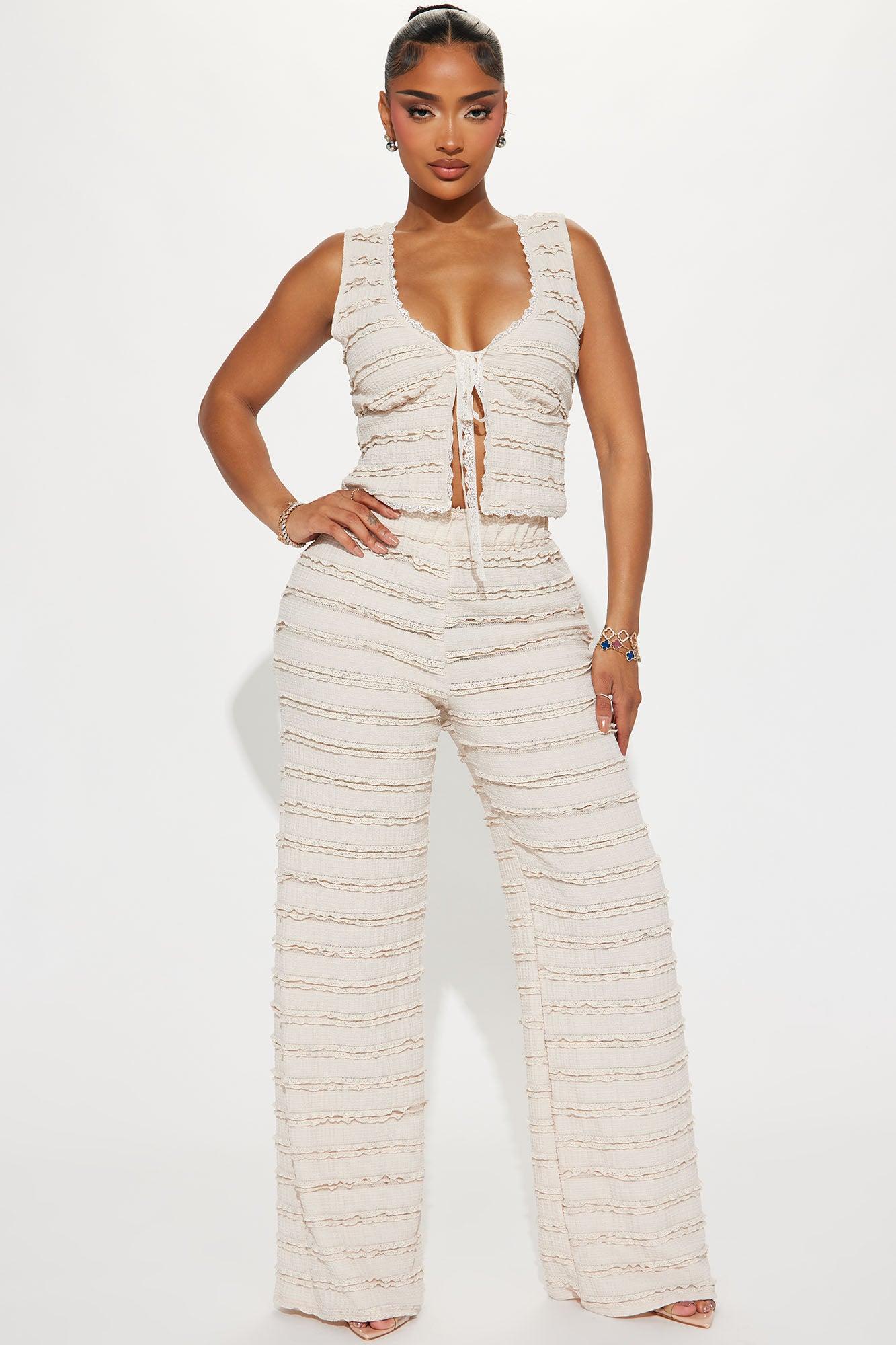 Sweet Embrace Ruffle Textured Pant Set - Nude Product Image