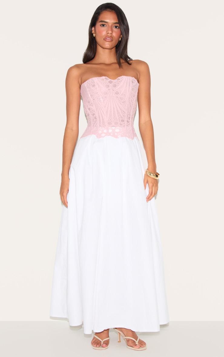 Pale Rose Textured Sheer Floral Lace Corset Product Image