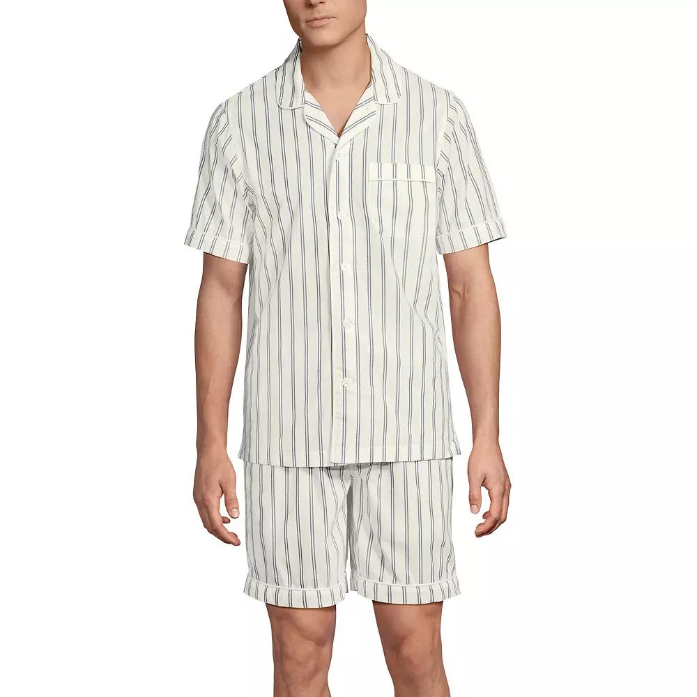Men's Lands' End Essential Short Sleeve Top & Shorts Pajama Set, Size: Large, Egret White Stripe Product Image
