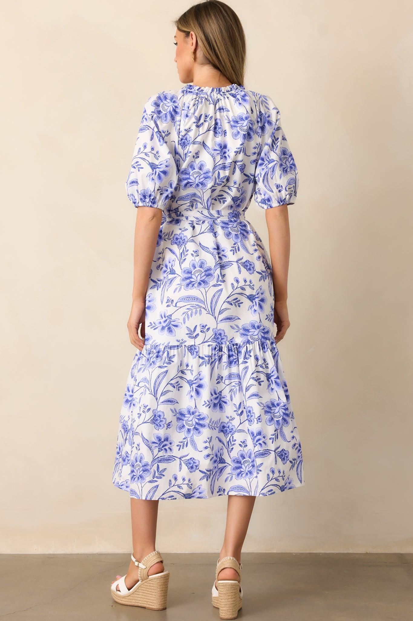 Bayside Breeze Cotton Blue Floral Maxi Dress Product Image