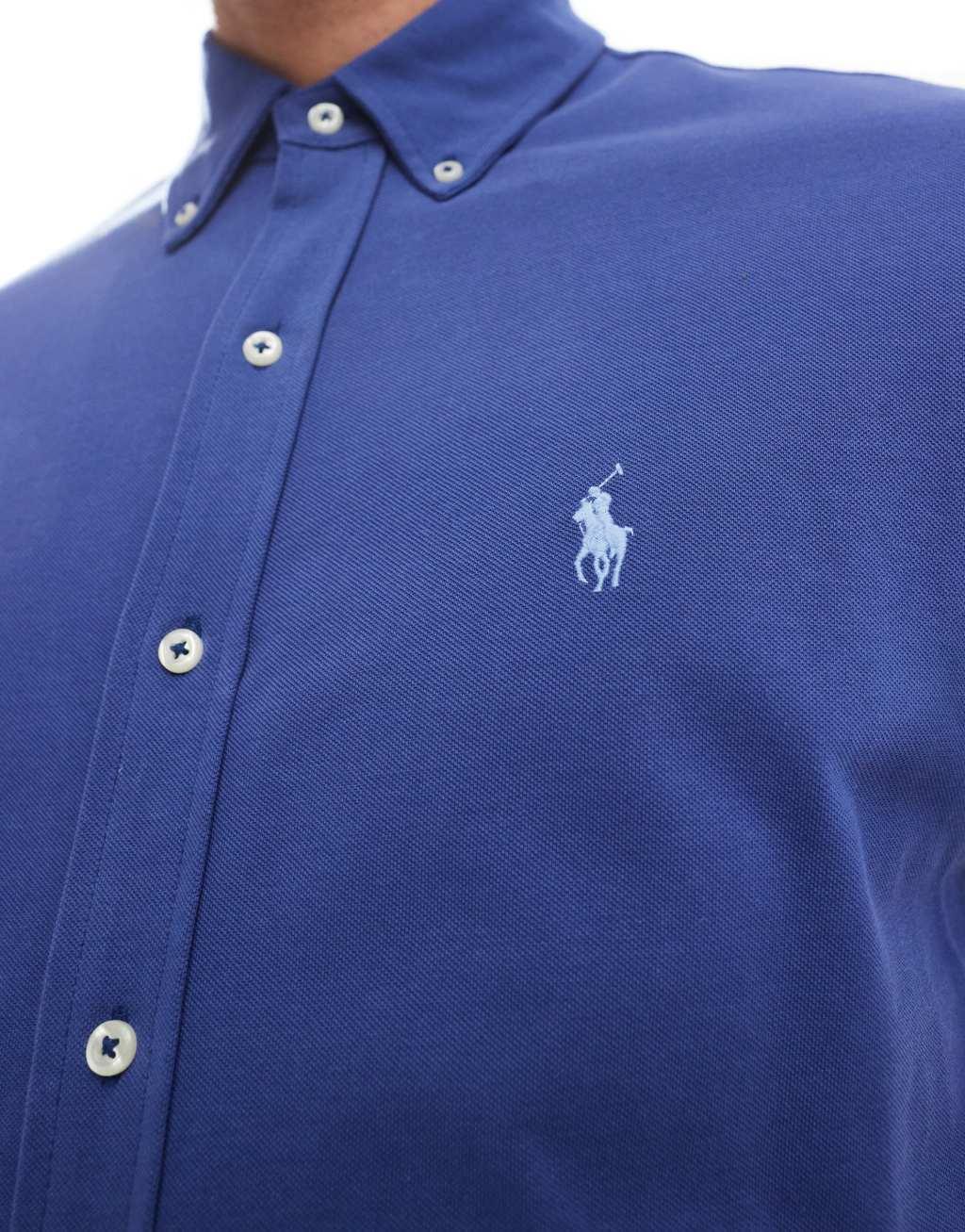 Polo Ralph Lauren icon logo pique shirt in mid blue Product Image