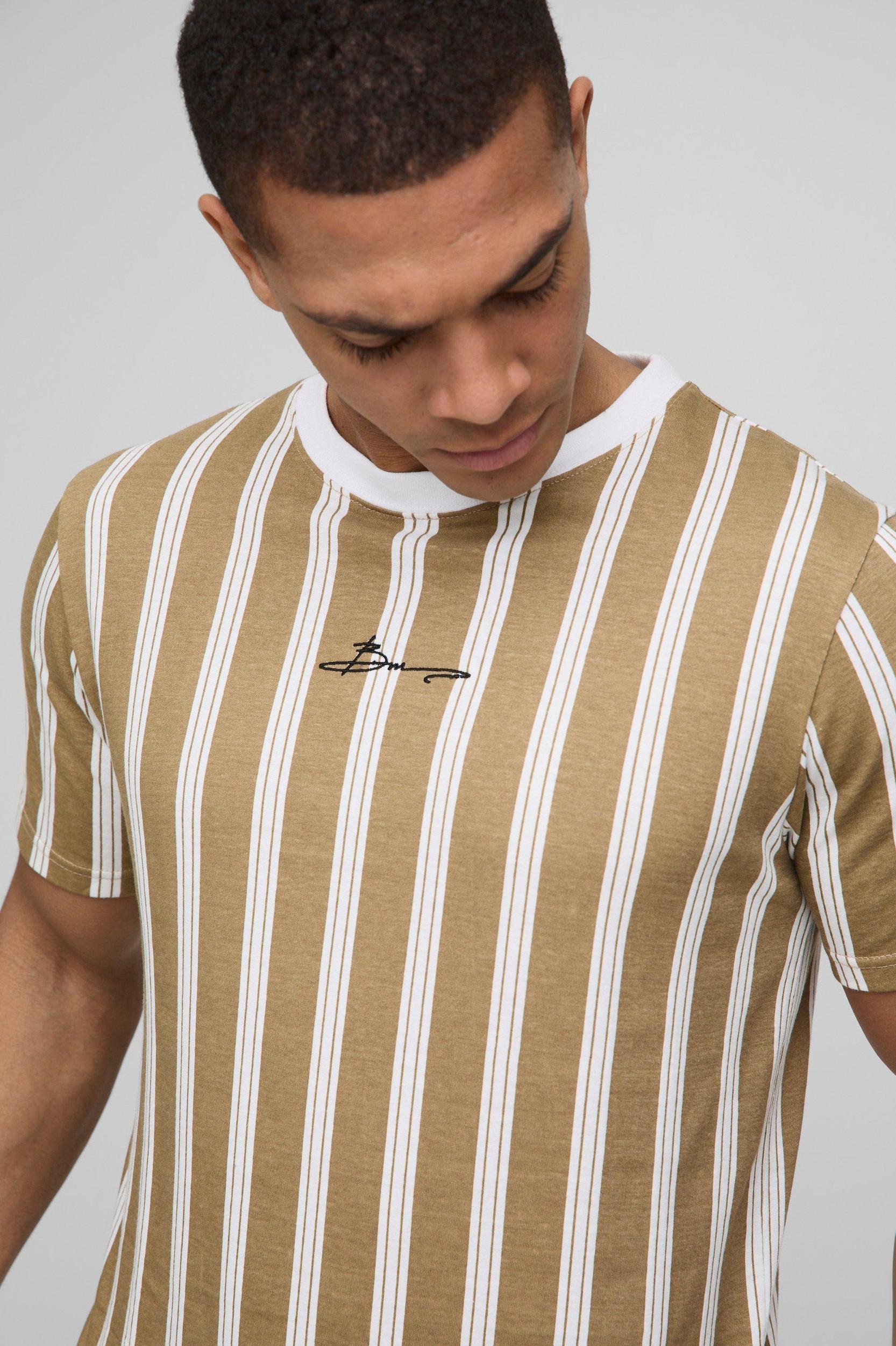 Slim BM Signature Stripe T-shirt | boohooMAN USA Product Image