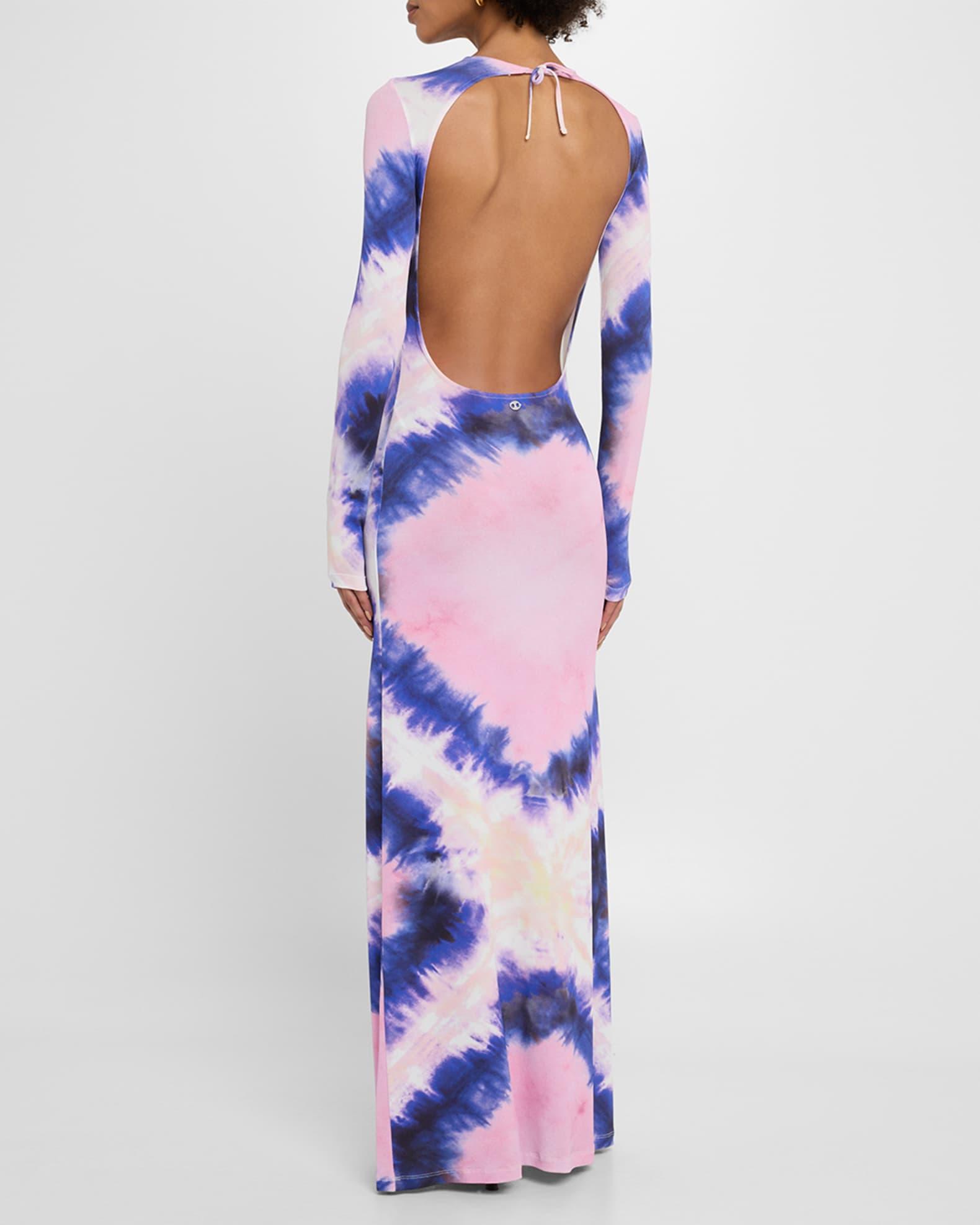 Tie-Dye Jersey Backless Long-Sleeve Maxi Dress Product Image
