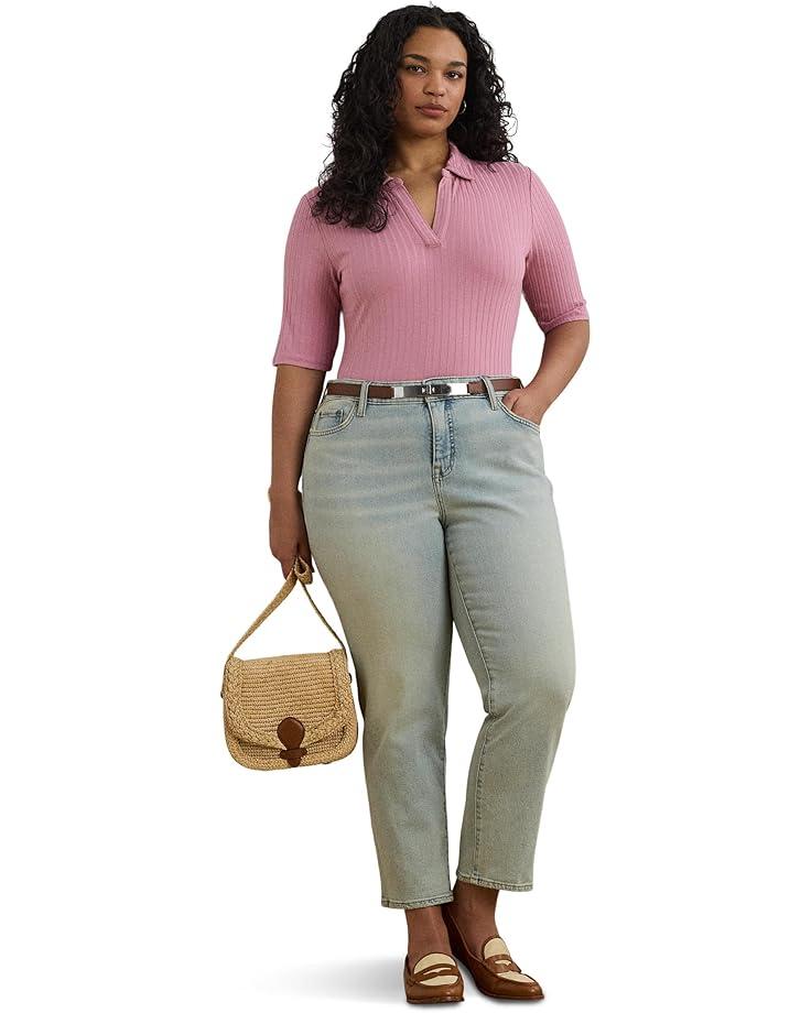 Plus Size Linen-Blend Short-Sleeve V-Neck Sweater Product Image