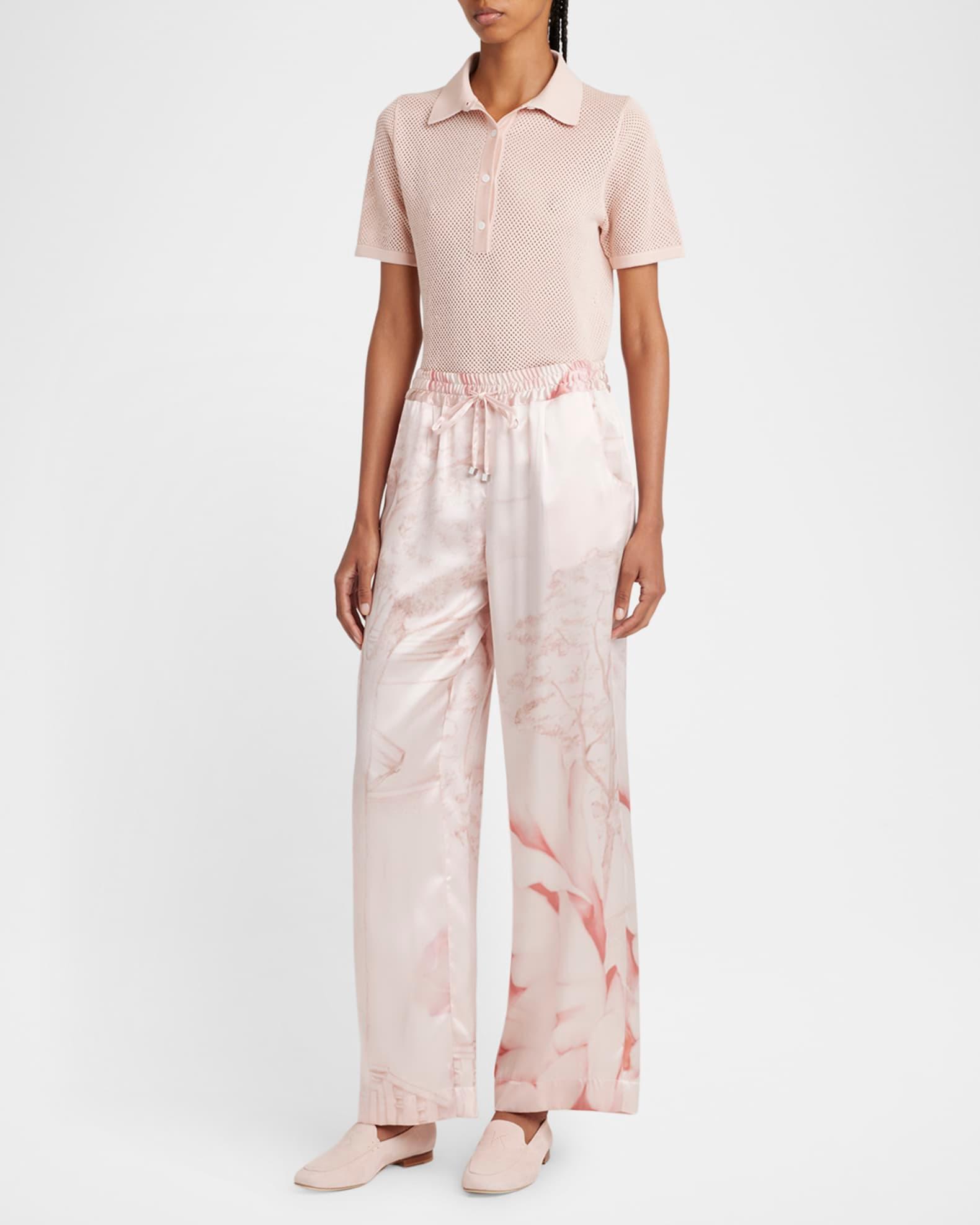 Wide-Leg Silk Drawstring Pants Product Image