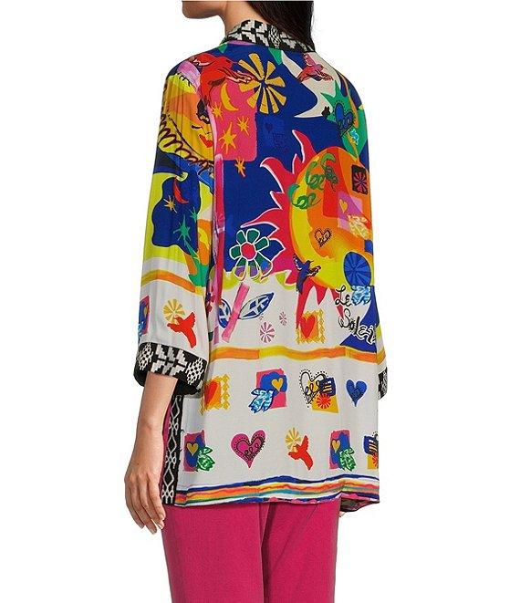 John Mark Open Front 3/4 Sleeve Satin Embroidered Kimono Product Image